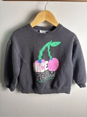 Zara Charcoal Sweatshirt with Pink & Green Cherry Graphic Size 2/3